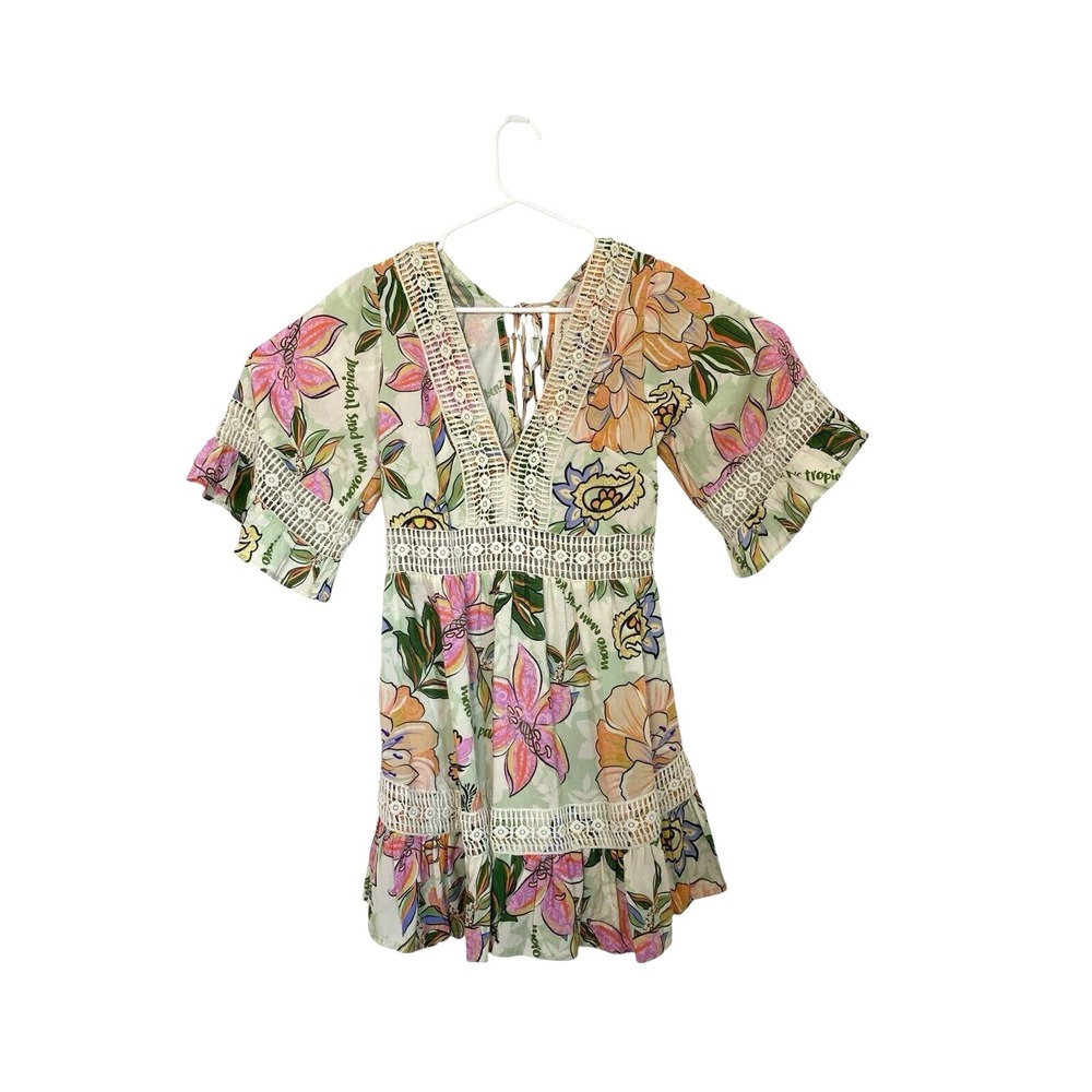 Z & L Dress Medium Floral Crochet Trim Back Tie with Tassels Bohemian Crochet - Picture 5 of 16
